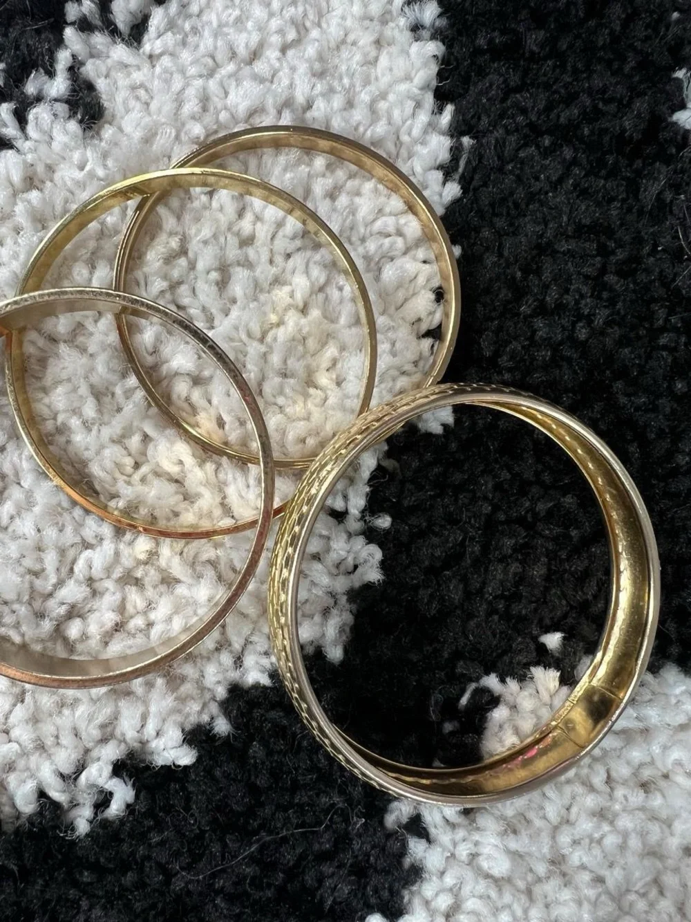 Vintage Gold tone and cream enamel bangle set